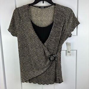NWT Vintage Women's Elementz Black Gold Pattern Blouse Built in Tank Size L e
